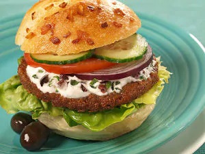 Greek Veggie Burgers with Olive Garlic Sauce Recipe